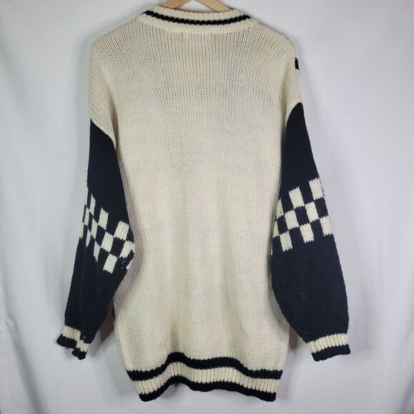 "Zurich" Preppy Korean Graphic Patches Cream and Black Heavy Sweater - Picture 2 of 10